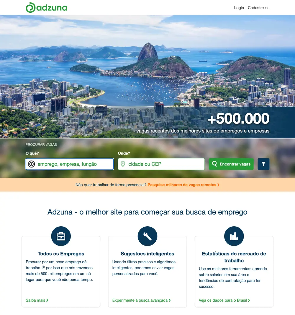 Adzuna job board platform screenshot showing job search interface