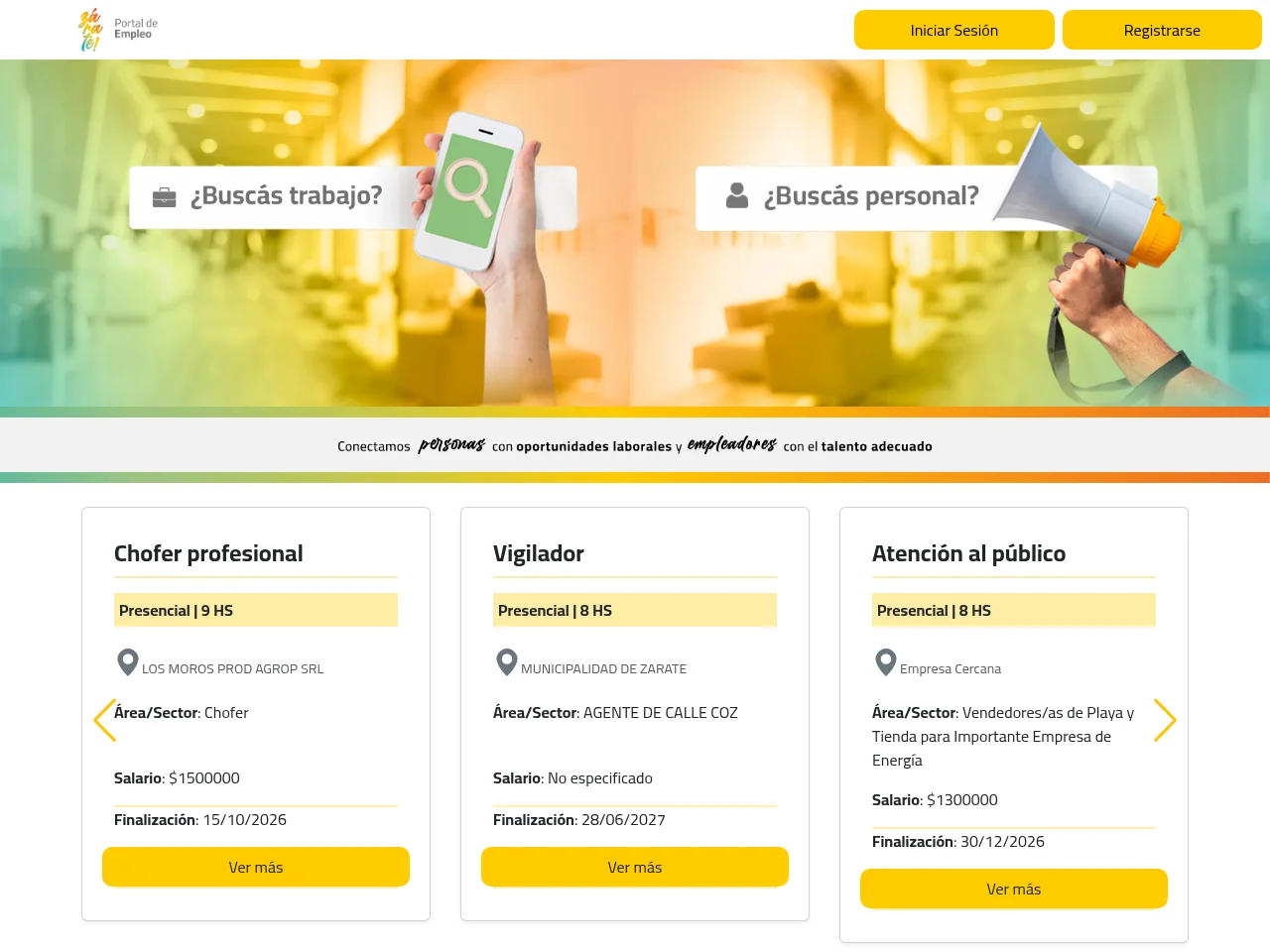 Portal Empleos job board platform screenshot showing job search interface