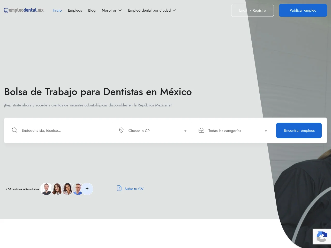 Empleo Dental Mx job board platform screenshot showing job search interface