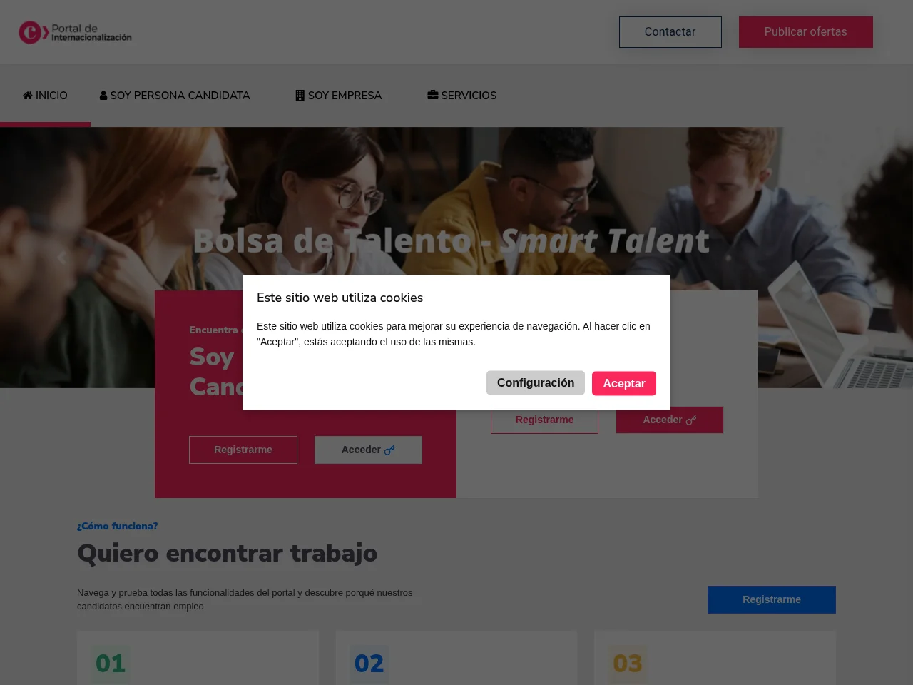 Empleo Internacional Cámara Valencia job board platform screenshot showing job search interface
