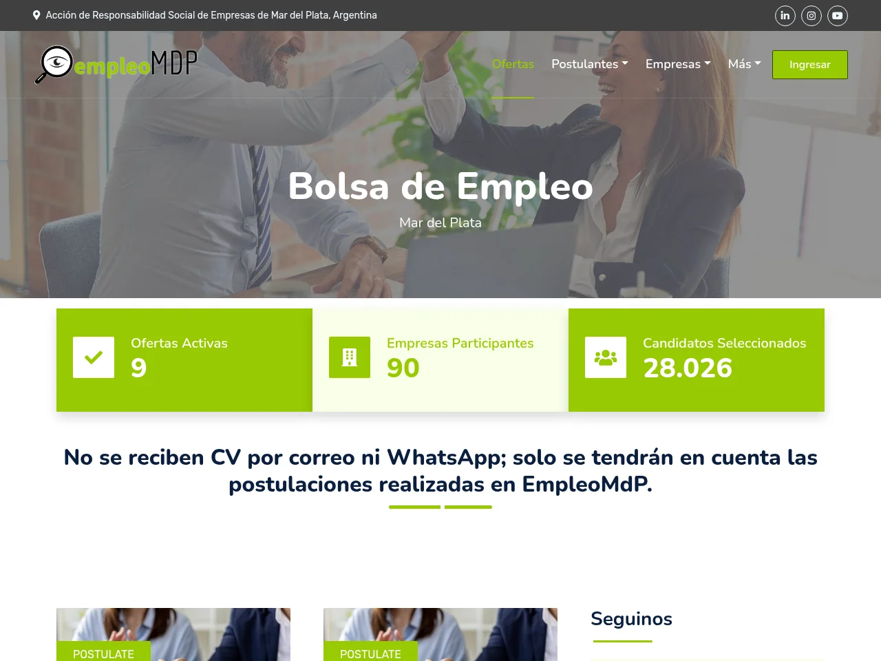 empleoMdP job board platform screenshot showing job search interface