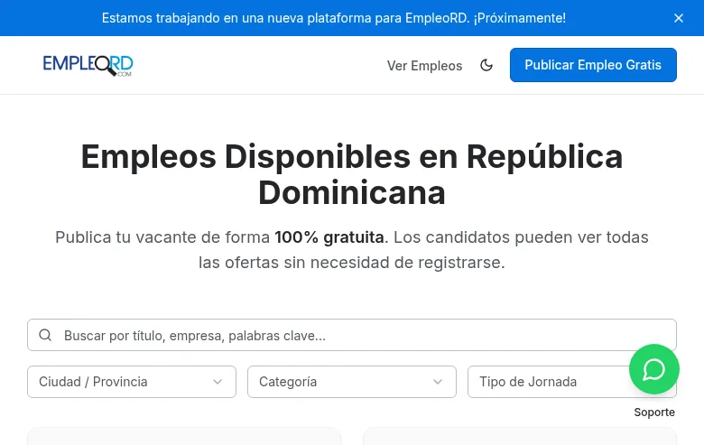 EmpleoRD.com job board platform screenshot showing job search interface