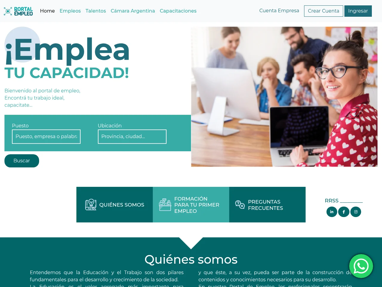 Cámara Argentina para la Formación Profesional y Capacitación Laboral job board platform screenshot showing job search interface