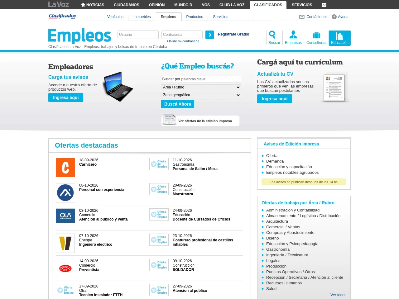 Clasificados La Voz - Empleos screenshot Clasificados La Voz - Empleos job board platform screenshot showing job search interface