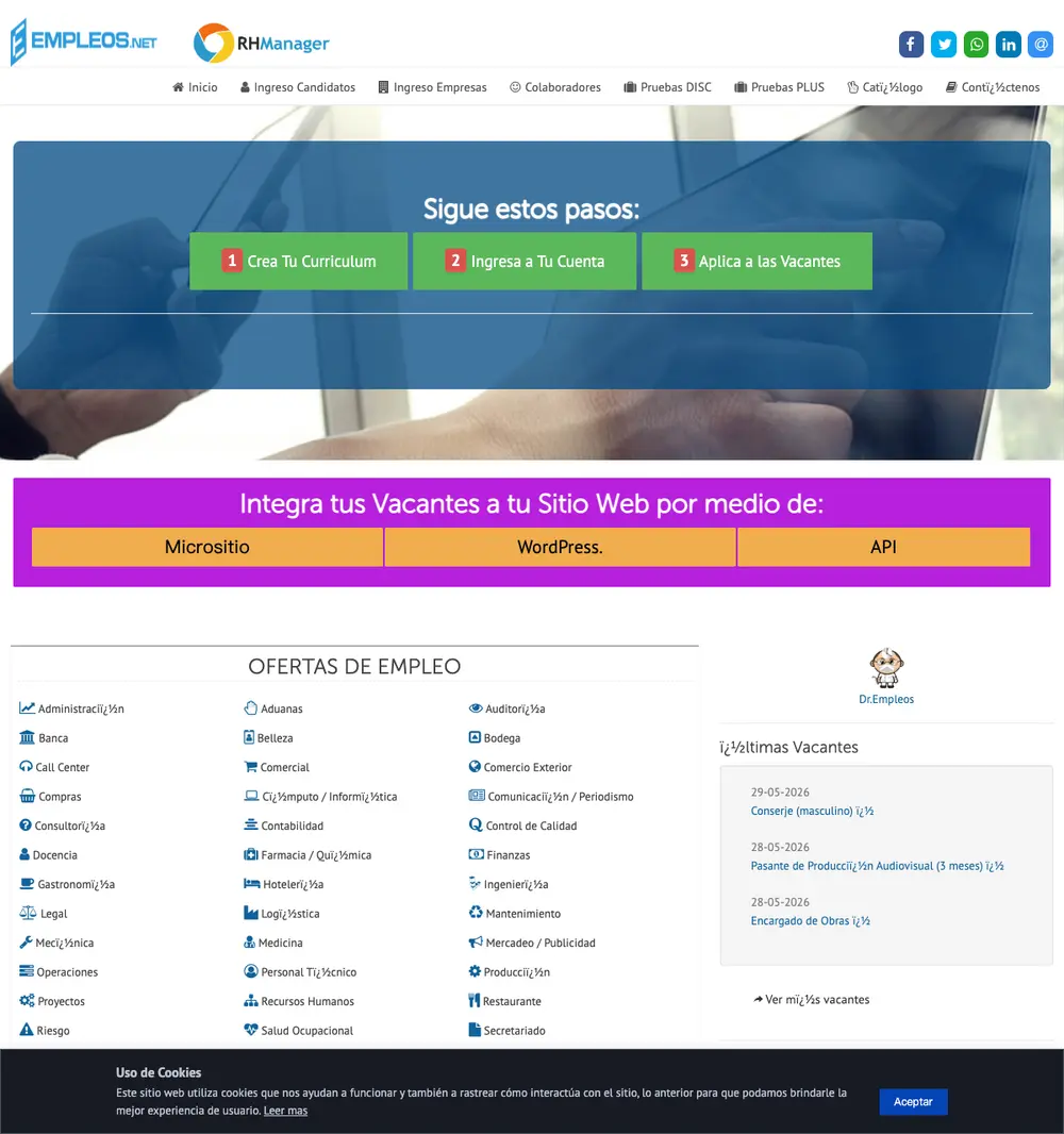 Empleos.Net job board platform screenshot showing job search interface