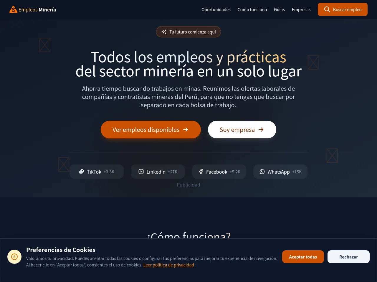 empleosmineria.pe job board platform screenshot showing job search interface