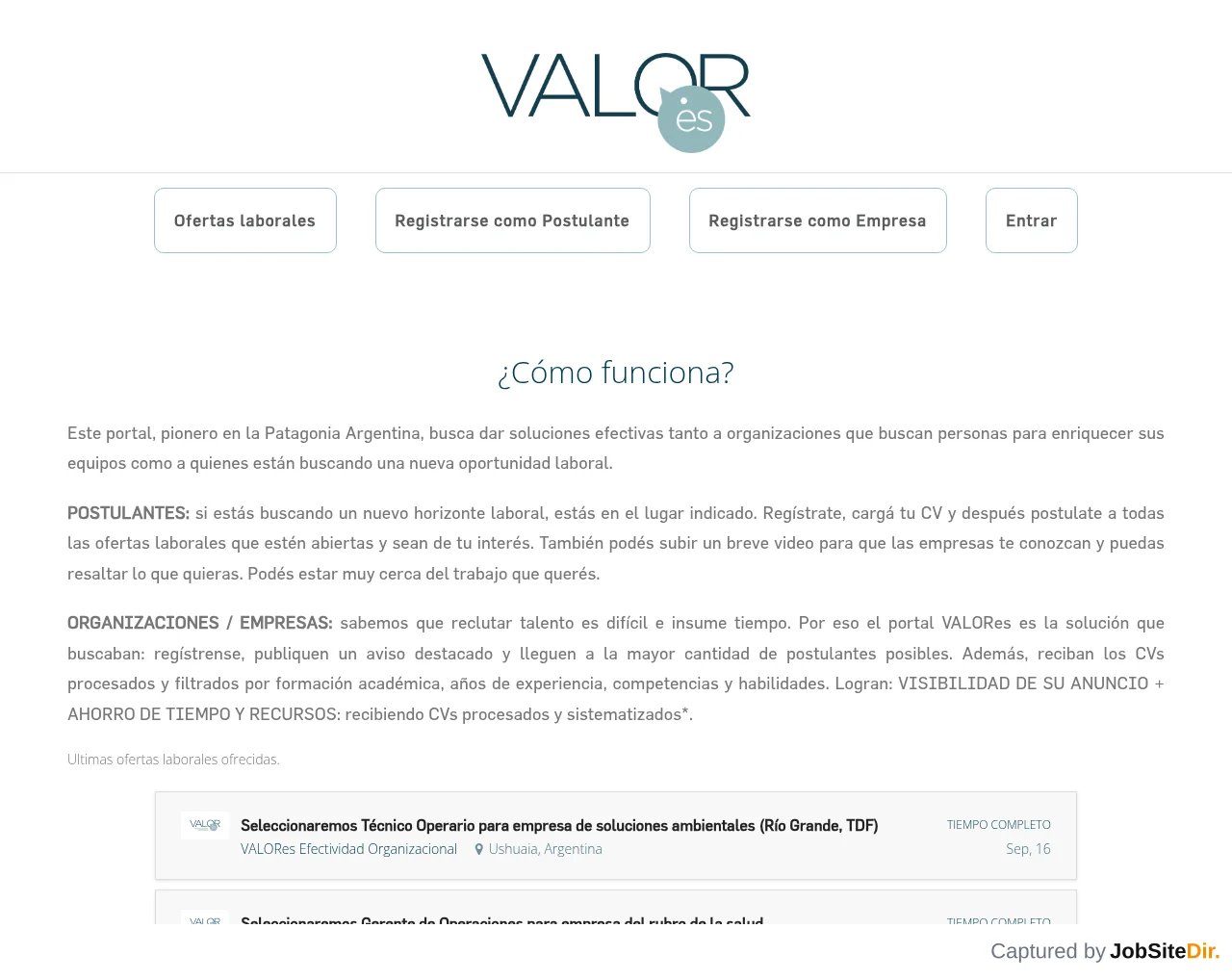 Portal Empleos VALORes website screenshot