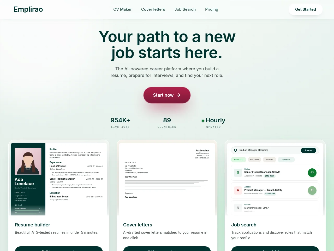 Emplirao job board platform screenshot showing job search interface