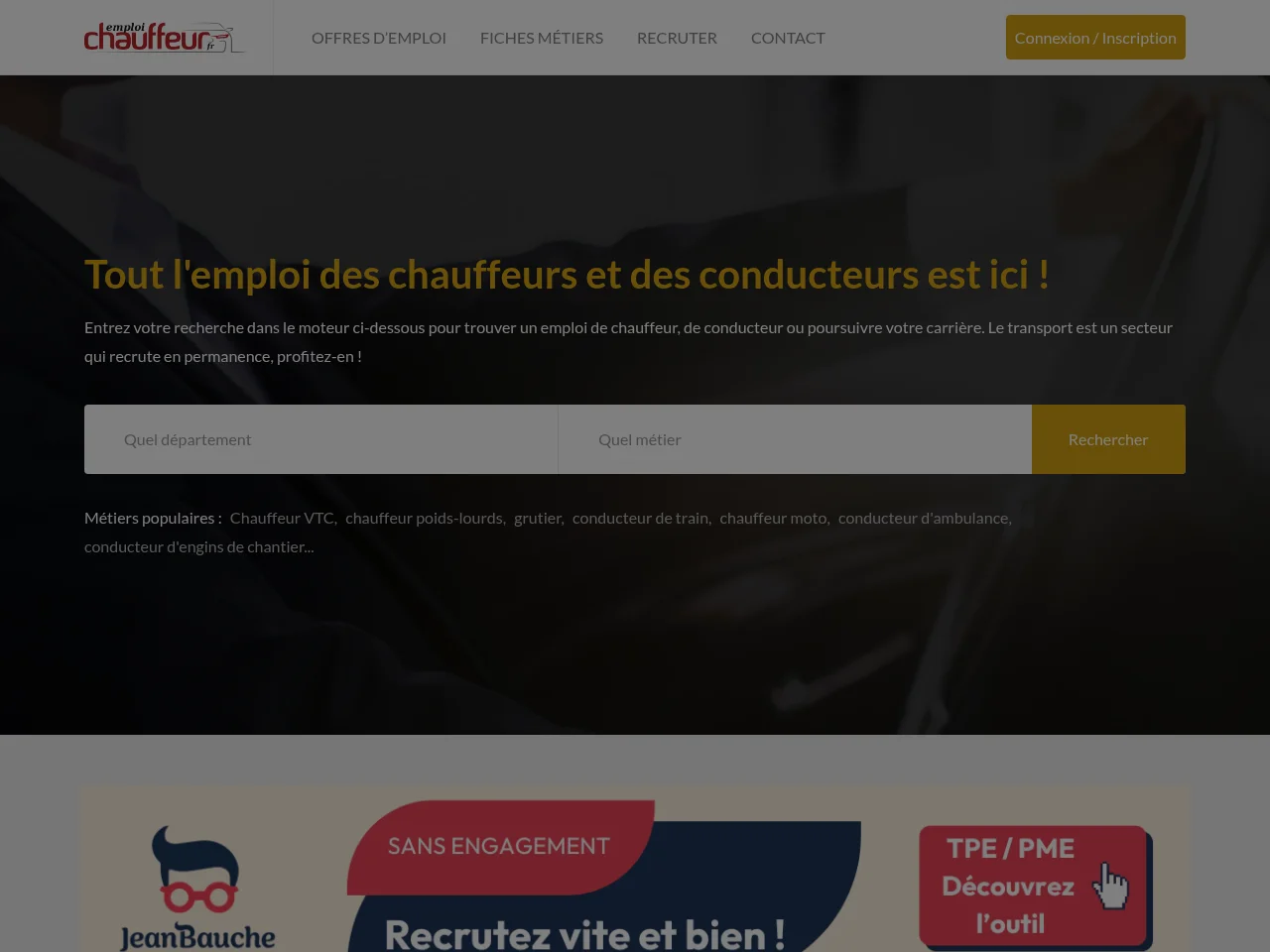 Emploi Chauffeur job board platform screenshot showing job search interface