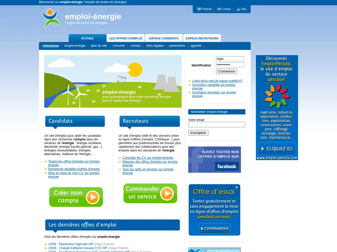 emploi-énergie job board platform screenshot showing job search interface