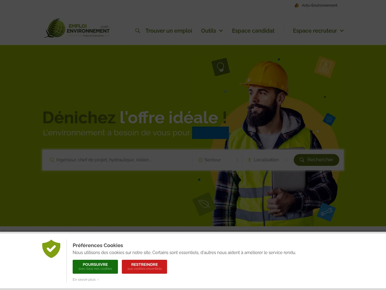 Emploi Environnement screenshot Emploi Environnement job board platform screenshot showing job search interface