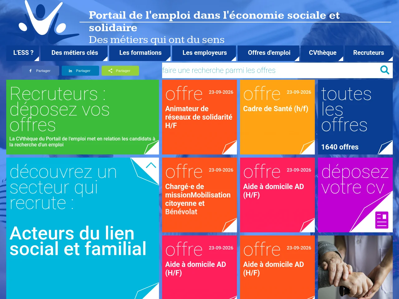 Portail Emploi Economie Sociale Solidaire job board platform screenshot showing job search interface