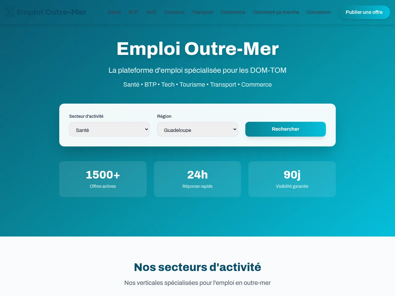 Emploi Outre-Mer screenshot Emploi Outre-Mer job board platform screenshot showing job search interface