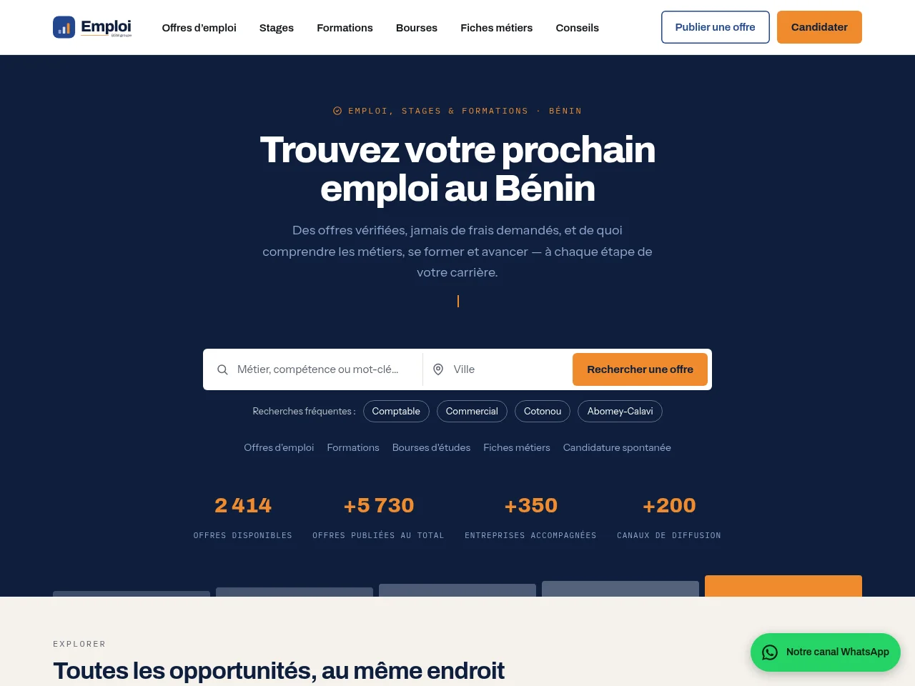 Emploi BSM groupe job board platform screenshot showing job search interface