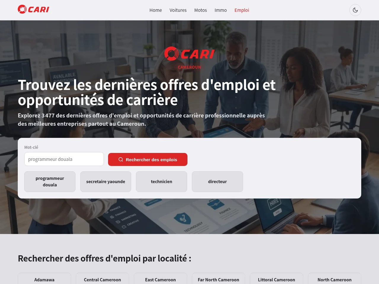 Cari Africa Cameroon screenshot Cari Africa Cameroon job board platform screenshot showing job search interface
