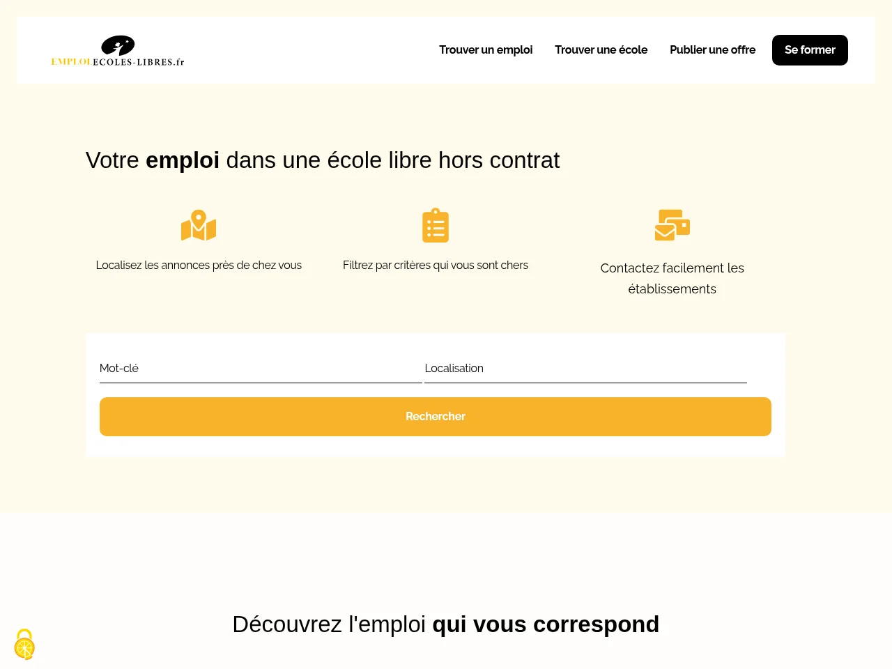 Plateforme Emploi - Ecoles Libres job board platform screenshot showing job search interface