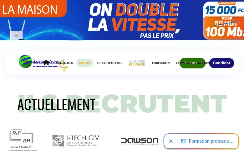 Emploi Educarriere job board platform screenshot showing job search interface