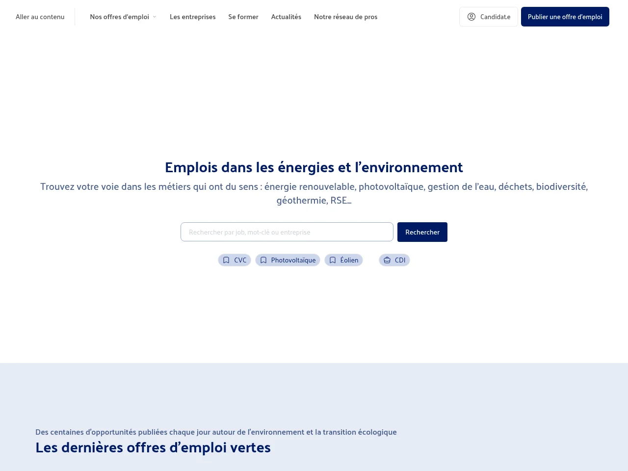 ECO emploi job board platform screenshot showing job search interface