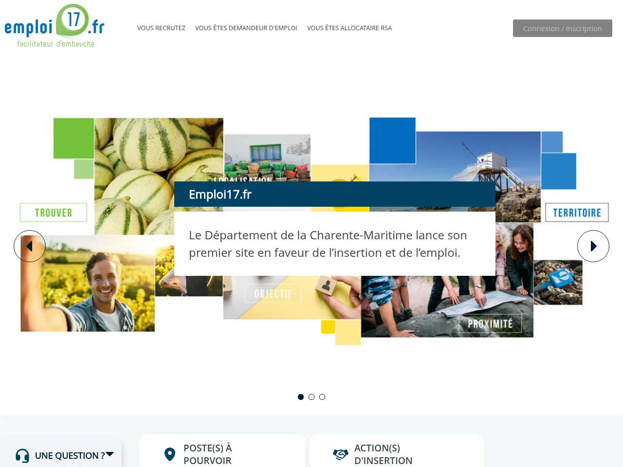 Emploi17.fr job board platform screenshot showing job search interface