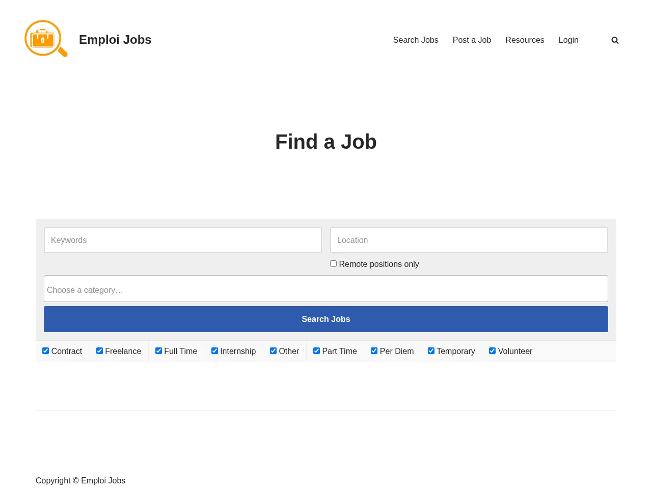 Emploi Jobs screenshot Emploi Jobs job board platform screenshot showing job search interface