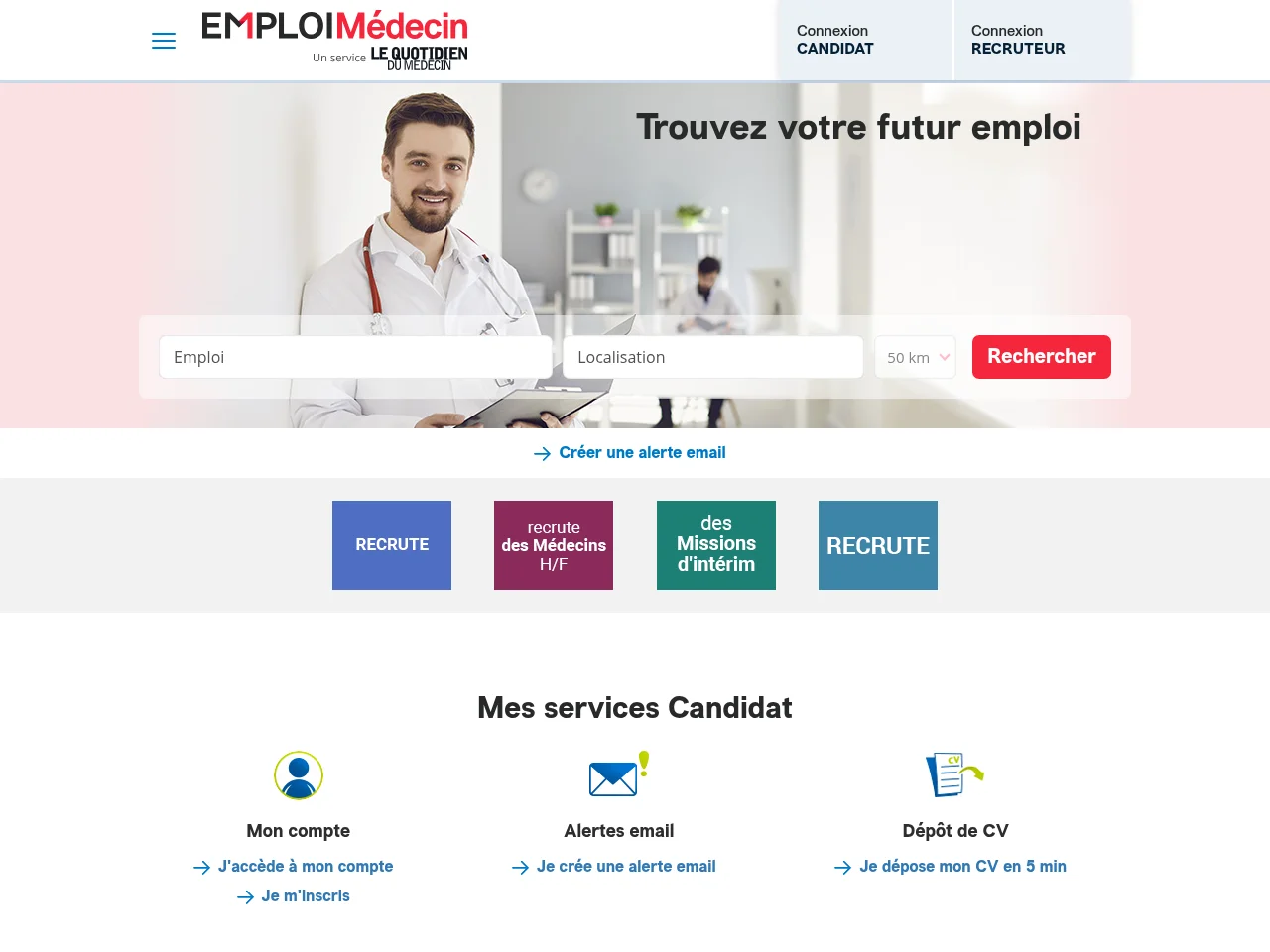 EMPLOI Médecin job board platform screenshot showing job search interface
