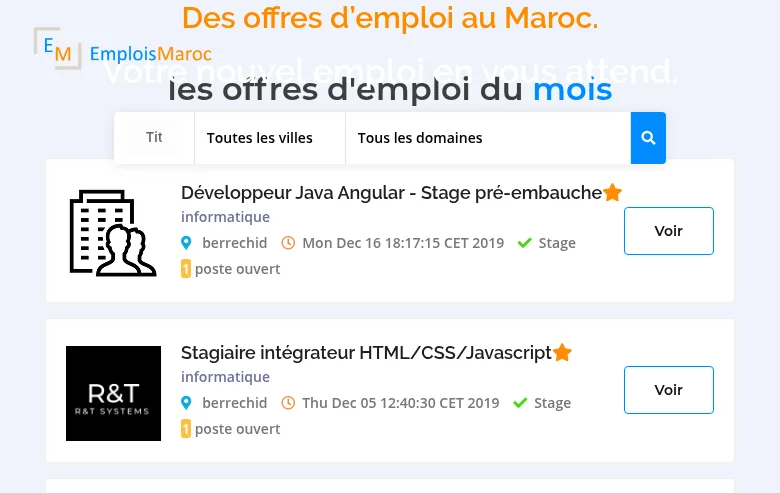 Emplois Maroc screenshot Emplois Maroc job board platform screenshot showing job search interface
