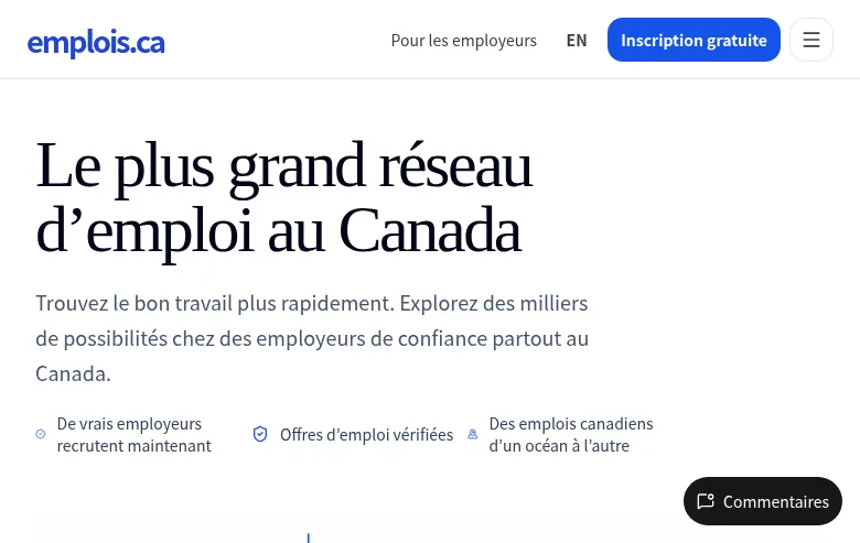 Emplois.ca job board platform screenshot showing job search interface