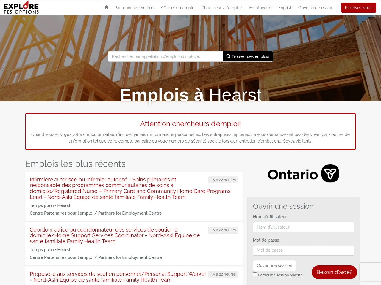 Emplois à Hearst job board platform screenshot showing job search interface