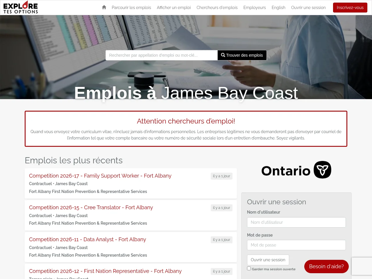 Emplois a James Bay Coast screenshot Emplois a James Bay Coast job board platform screenshot showing job search interface