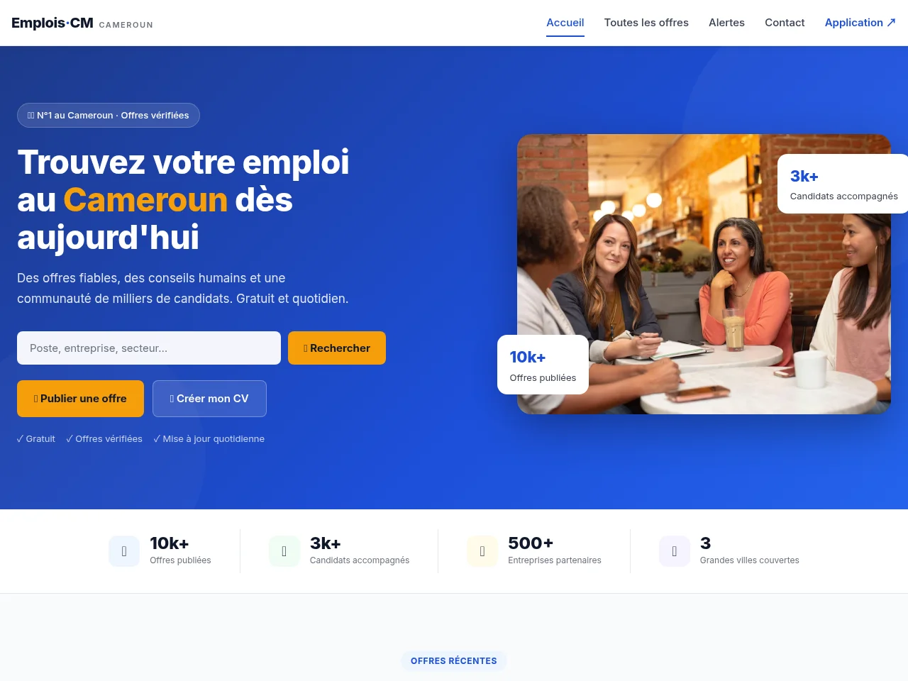 Emplois Cameroun screenshot Emplois Cameroun job board platform screenshot showing job search interface