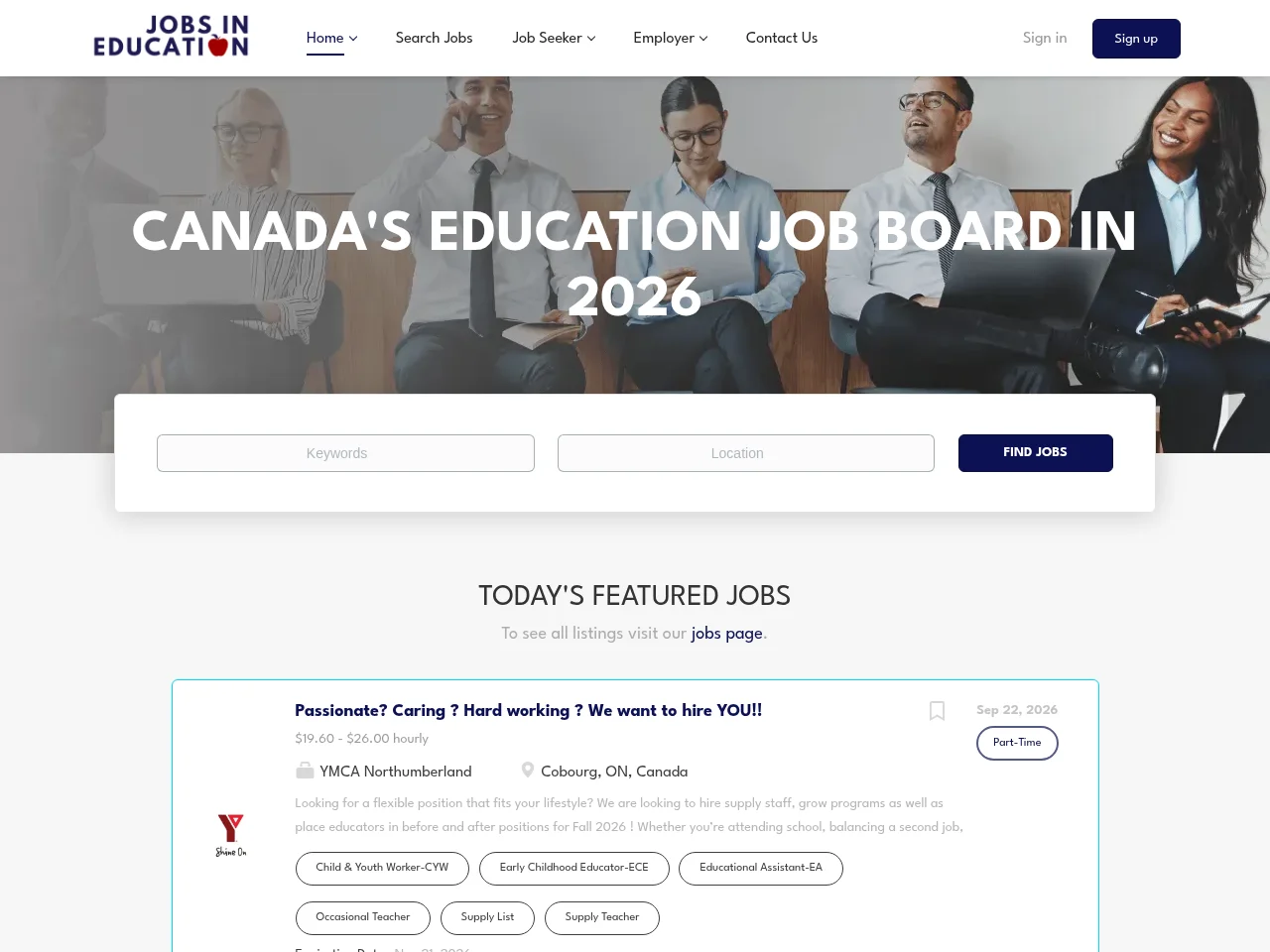 Jobs in Education screenshot Jobs in Education job board platform screenshot showing job search interface