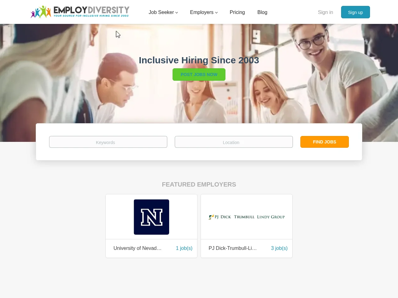 Employ Diversity screenshot Employ Diversity job board platform screenshot showing job search interface