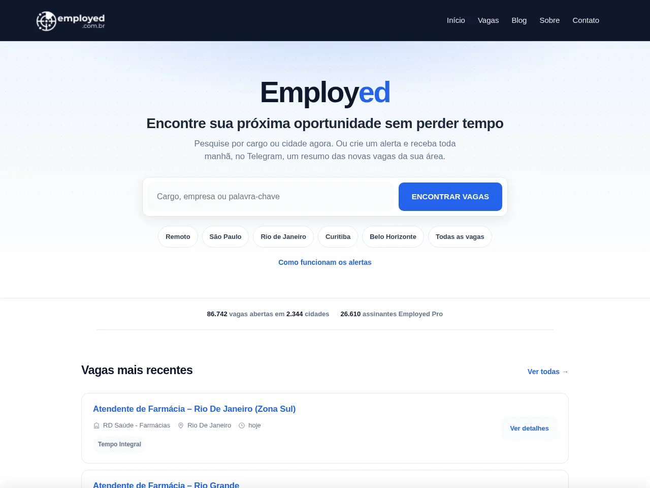 Employed screenshot Employed job board platform screenshot showing job search interface