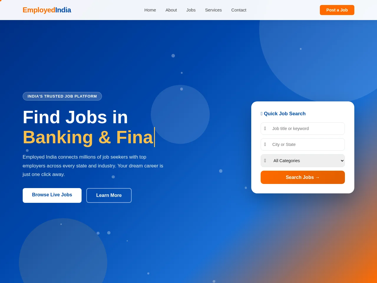 Employed India job board platform screenshot showing job search interface