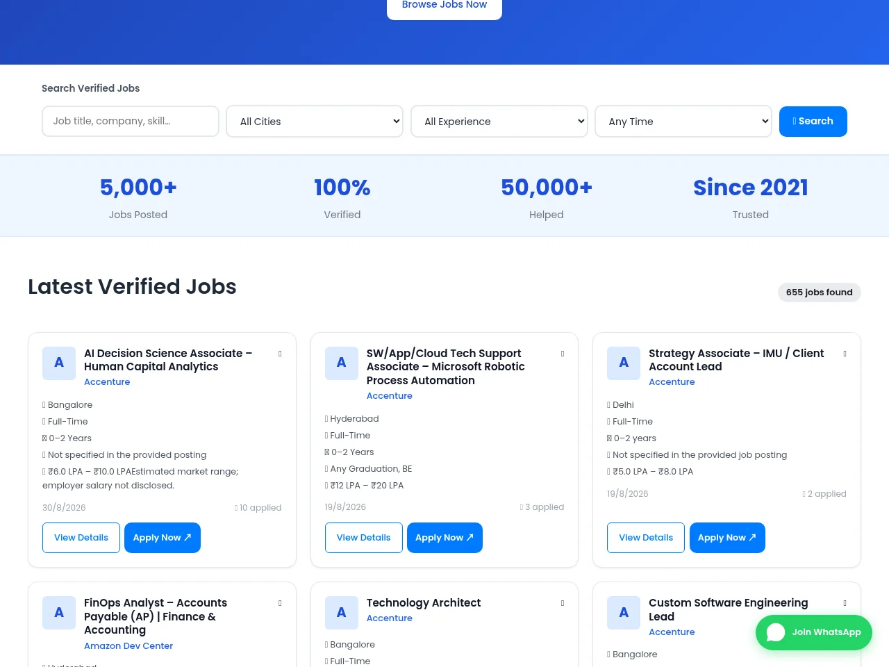 Employee Table job board platform screenshot showing job search interface
