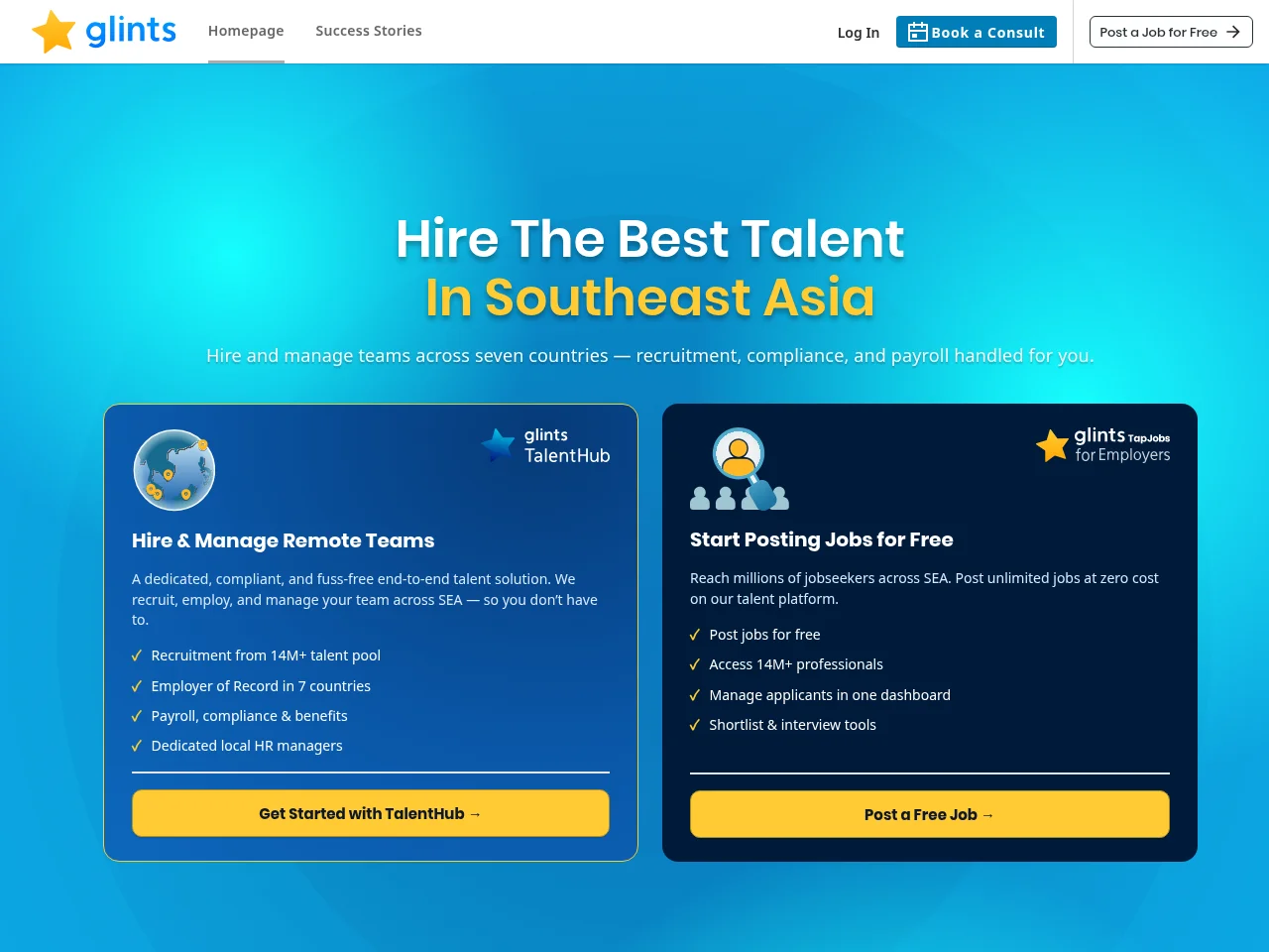 Glints job board platform screenshot showing job search interface