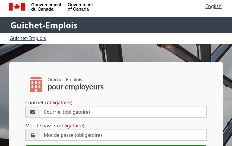 Guichet-Emplois pour employeurs job board platform screenshot showing job search interface