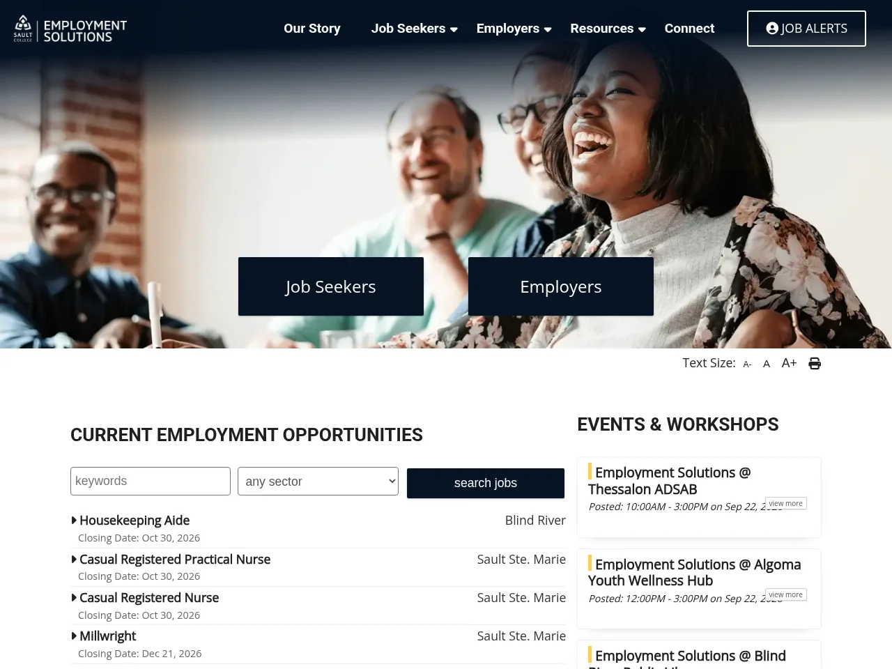 Employment Solutions job board platform screenshot showing job search interface