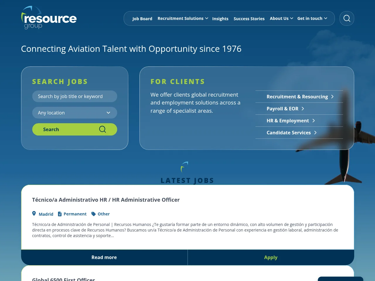 Resource Group job board platform screenshot showing job search interface