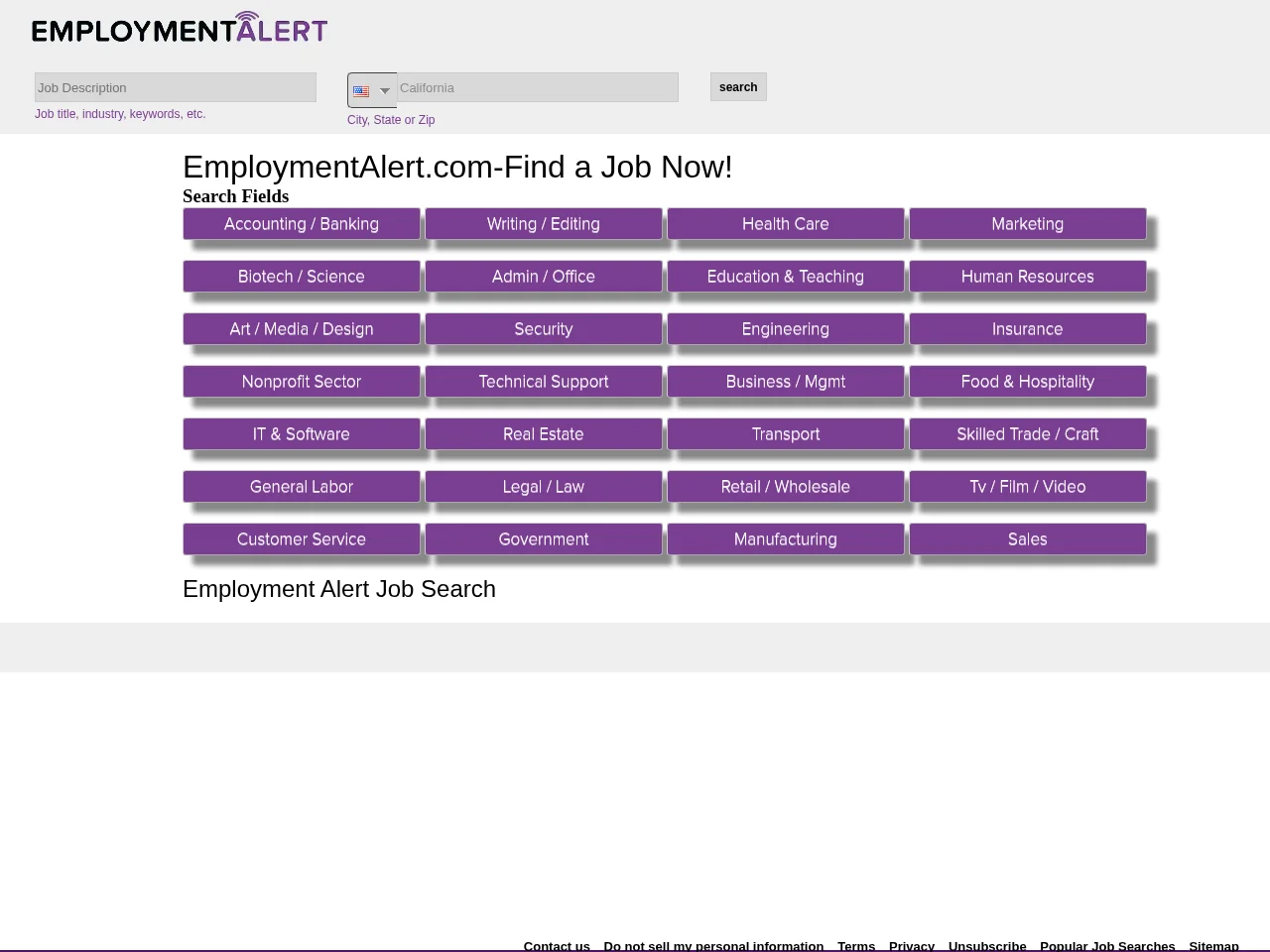 EmploymentAlert screenshot EmploymentAlert job board platform screenshot showing job search interface