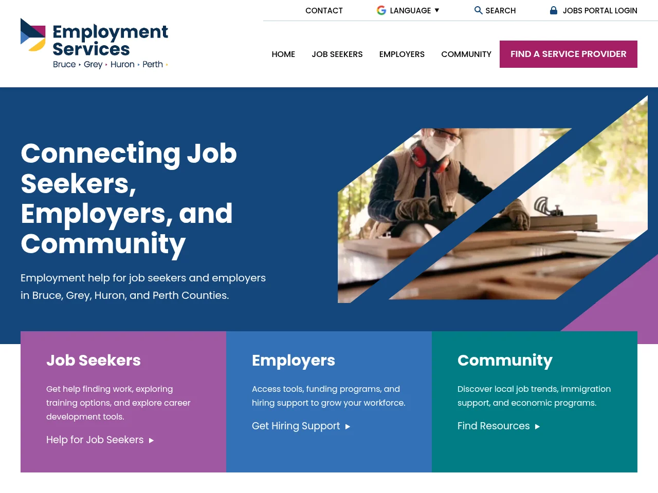 Employment Services BGHP job board platform screenshot showing job search interface