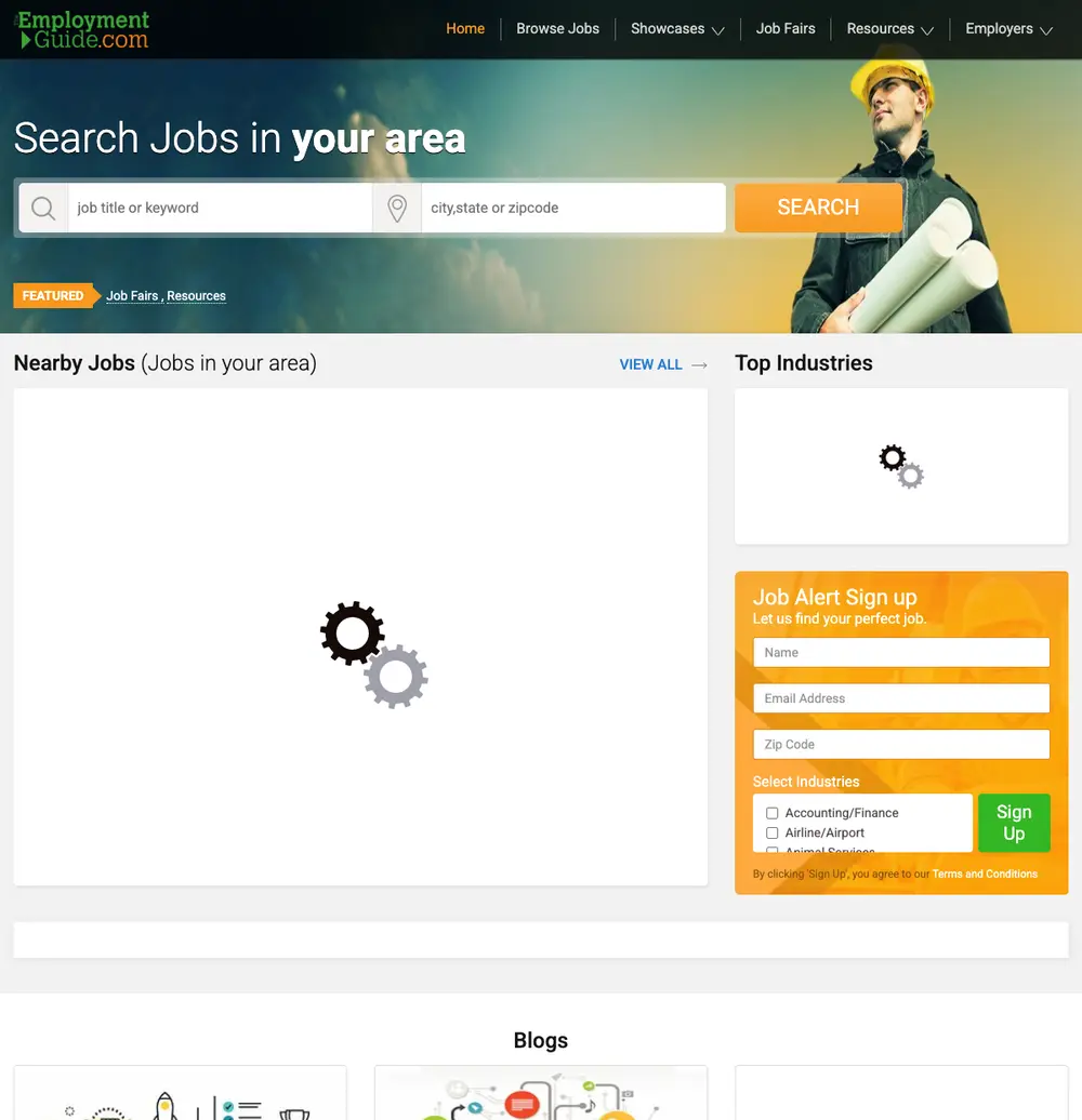 EmploymentGuide.com job board platform screenshot showing job search interface