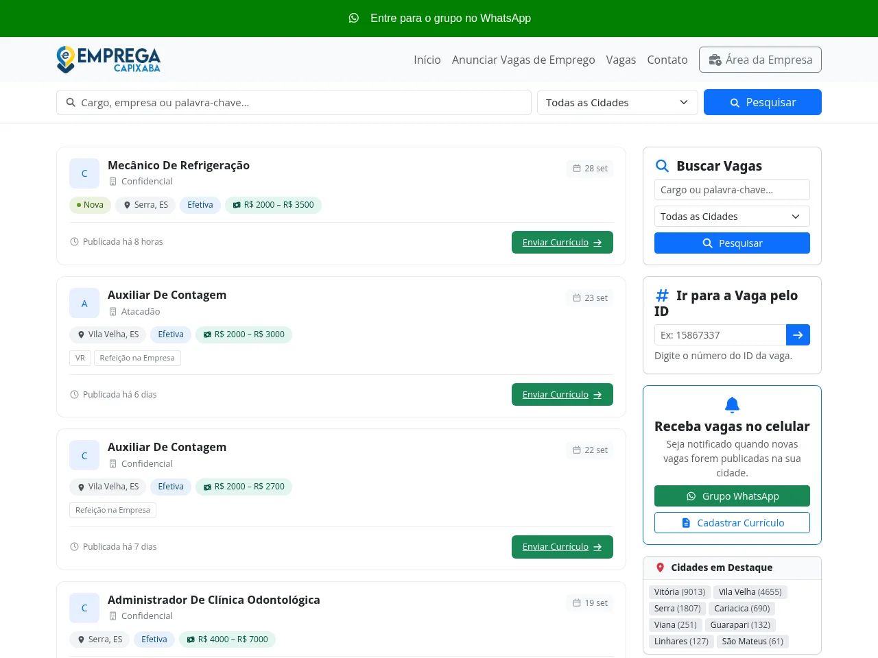 Emprega Capixaba job board platform screenshot showing job search interface