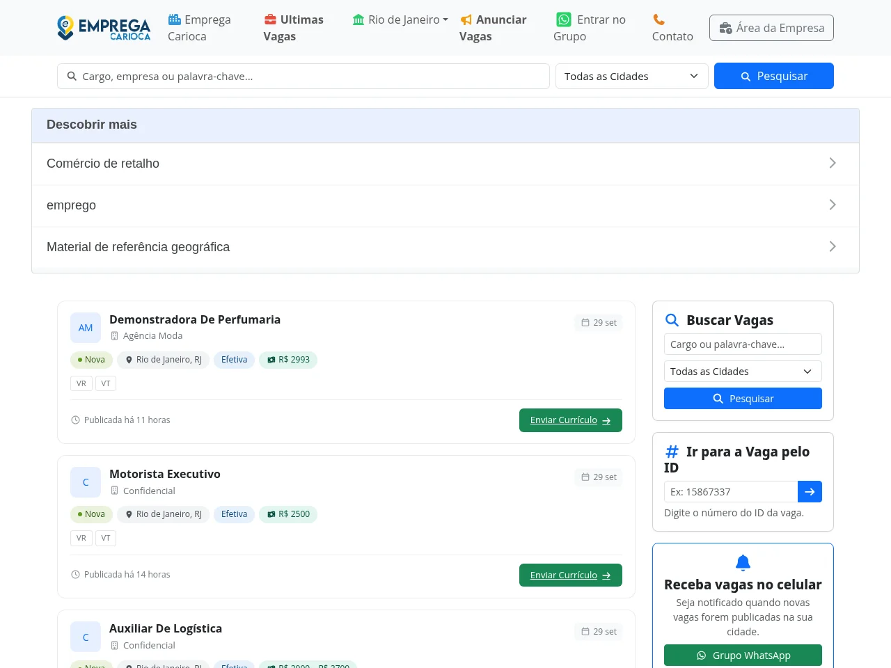 Emprega Carioca screenshot Emprega Carioca job board platform screenshot showing job search interface