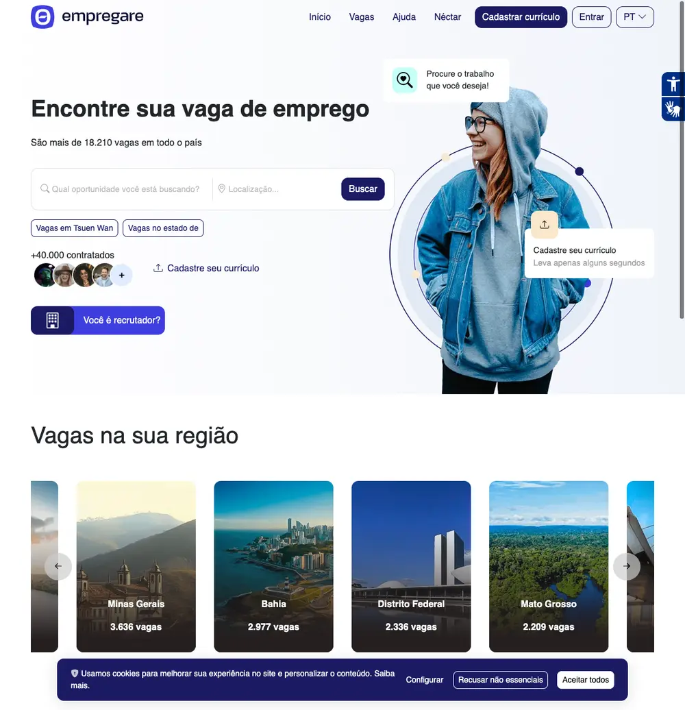 EMPREGARE.com job board platform screenshot showing job search interface