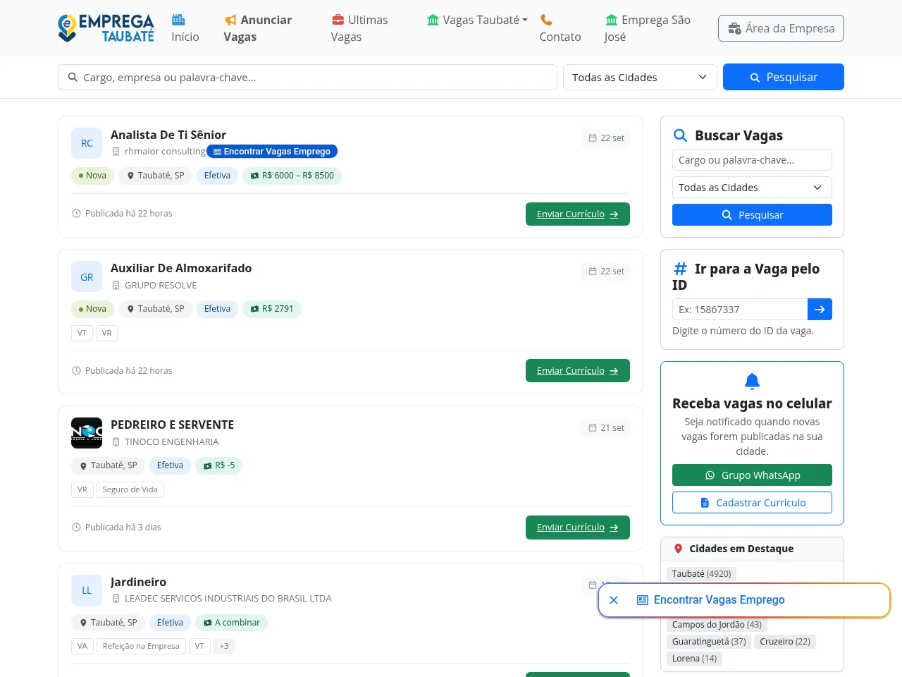 Emprega Taubaté screenshot Emprega Taubaté job board platform screenshot showing job search interface