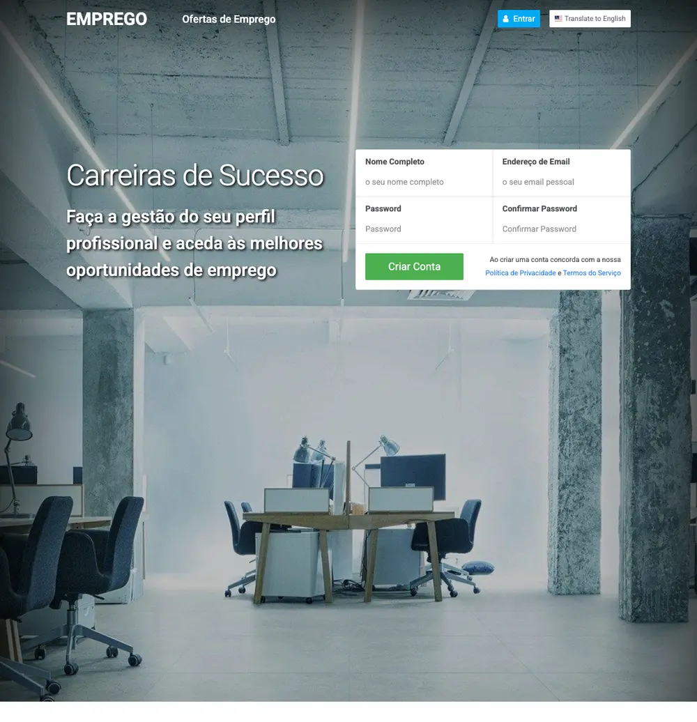 EMPREGO job board platform screenshot showing job search interface