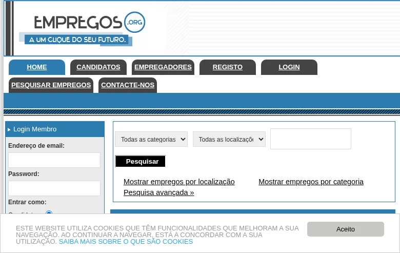 Empregos.org job board platform screenshot showing job search interface