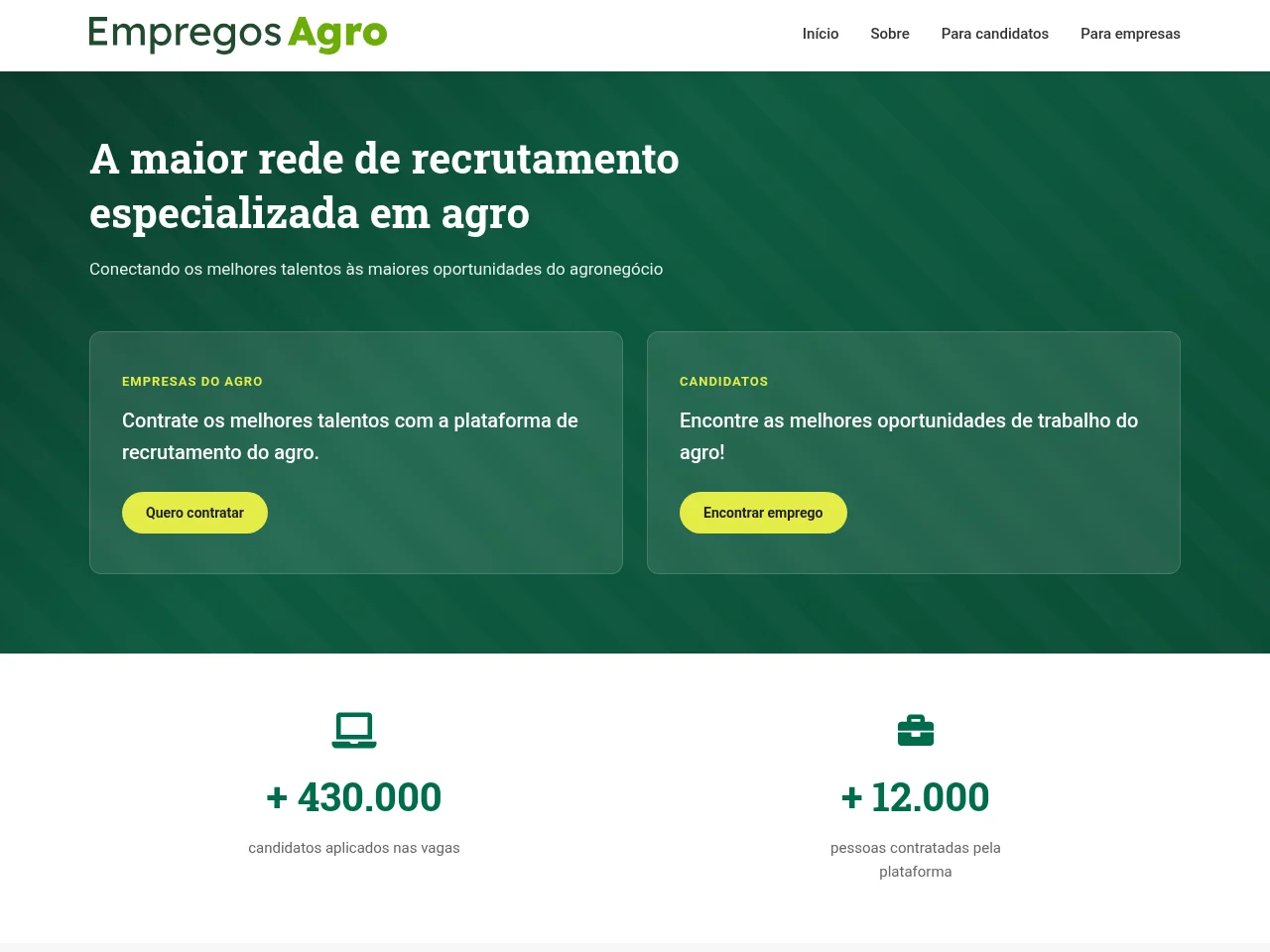EmpregosAgro job board platform screenshot showing job search interface
