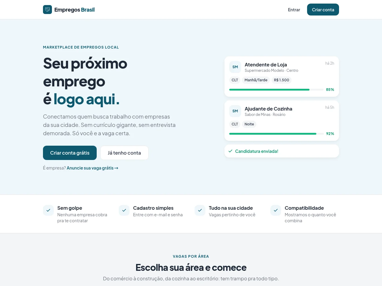 Empregos Brasil job board platform screenshot showing job search interface